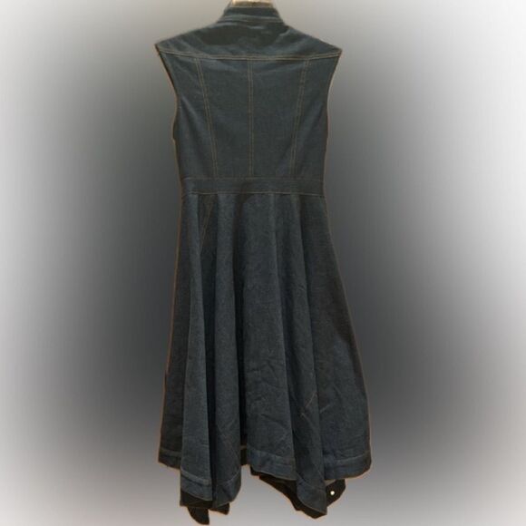 Ashro sleeveless Dress denim look faux patch pockets buttondown sequin stretch 8 - Picture 5 of 17